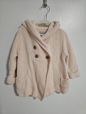 🧸2/20$ Beba Bean Kids Knit Sweater Cardigan Light Peach Pink Size 12-18M Cotton